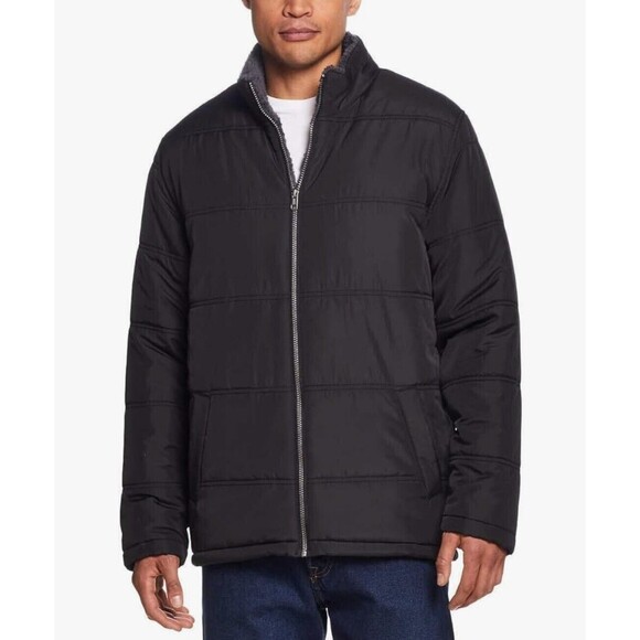 Men's Sz XL Weatherproof Sherpa Lined Puff Full Zip Jacket Puffer Coat L52 Black - Picture 3 of 8